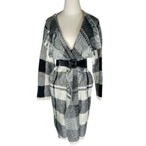 Cotton Plaid Longline Cardigan Oversized Sweater Topper Wrap Knit Kimono Pteppy